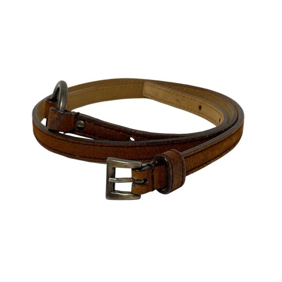 Auth PRADA - Dark Brown Silver Leather Hardware Belt - Picture 1 of 7
